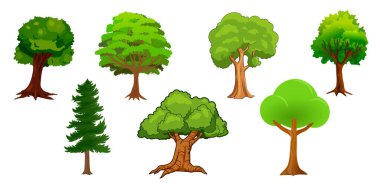 çeşitli detaylı yeşil çizgi film ağaçları koleksiyon vektörü şeffaf arkaplan