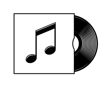 Basit siyah vinil müzik lp boş kapak kolunda yarısı kaydedilir müzikal nota sembolü vektörü şeffaf arkaplan izole
