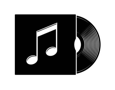 Klasik siyah vinil müzik lp kaydı genel kapak kolunun yarısı müzikal nota sembolü vektörü şeffaf arkaplan izole