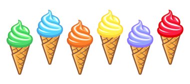 Basit komik karikatür yumuşak servis çeşitli aroma renkleri dondurma kümesi üzerinde şeffaf arkaplan vektör seti 6