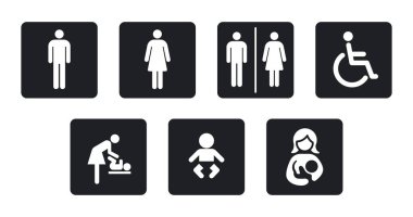 Basit tuvalet bebek masa değiştirme odası pasifleştirilmiş sembol simgesi işaret seti vektör iyonu şeffaf arkaplan