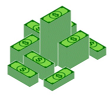 Büyük yığın banka para dolar dolar dolar banknotlar 3d izometrik ikon vektörü şeffaf arkaplan