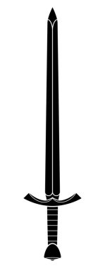 Şeffaf arkaplanda izole edilmiş klasik Ortaçağ Avrupa kılıç sustalı siluet sembol vektörü