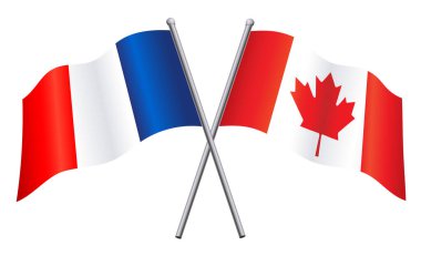 Kanada ve Fransa ilişki ittifakında bayraklar ya da şeffaf arkaplanda izole edilmiş çapraz vektöre karşı