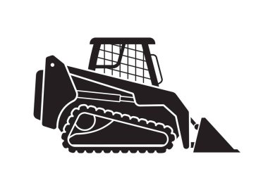 kompakt izleme kızak dümen yükleyici toprak kazıcı inşaat aracı siluet yan görünüm sadeleştirilmiş vektör şeffaf arkaplan izole