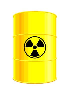 Sarı endüstriyel varil varil radyoaktif atık ve şeffaf arka planda radyasyon sembolü vektörü