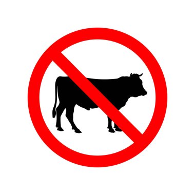 Şeffaf arkaplanda izole edilmiş sığır etsiz sembolü kırmızı daire vektör çizimi yok
