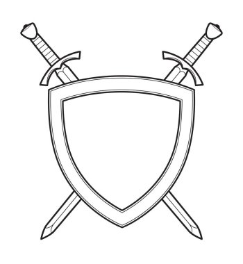 Klasik Ortaçağ Avrupa ikizi zırhlı gerçekçi kılıçlarla şeffaf arkaplanda izole edilmiş sembol çizim vektörü çiziyor.