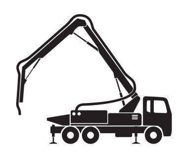 Basit beton pompa kamyon inşaat aracı silueti yan görünüm simgesi vektörü şeffaf arkaplan izole