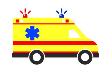 Basit ambulans ilk yardım tıbbi sarı araba kamyoneti simgesi yan görüş vektörü şeffaf arkaplan izole