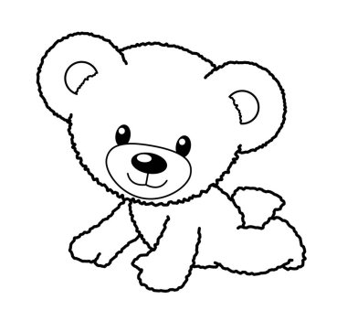 Renklendirme etkinliği kitabı vektör resmi için klasik sevimli tüylü oyuncak ayı sürünme çizgisi çizimi izole edilmiş iyon şeffaf arkaplan