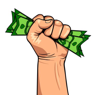 Nakit dolarlarla dolu basit bir yumruk. Saydam arka planda para fatura vektörü.