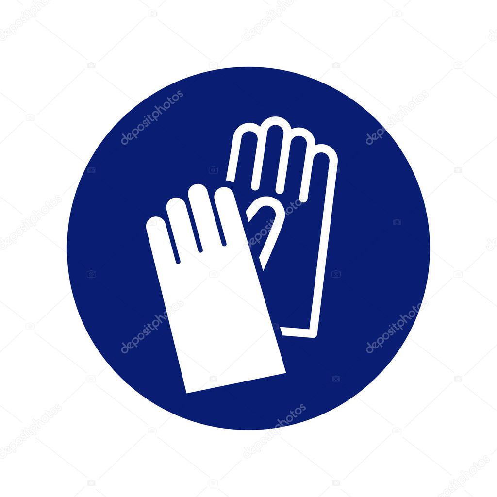 Classic work gloves hand protection required warning alert attention danger sign in blue circle symbol vector isolated on transparent background