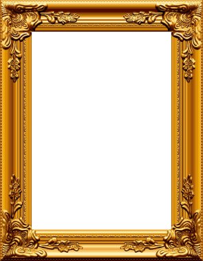 Güzel gerçekçi yaldızlı altın resim çerçeve dikey portre vektörü şeffaf arkaplan izole