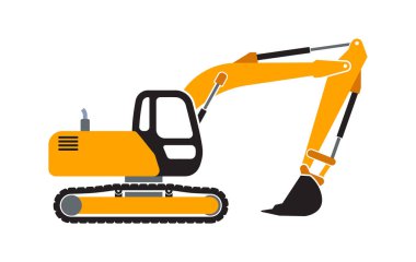 Kazıcı kazıcı inşaat aracı sarı sadeleştirilmiş yan görünüm simgesi sumbol silueti şeffaf arkaplan üzerindeki izole vektör
