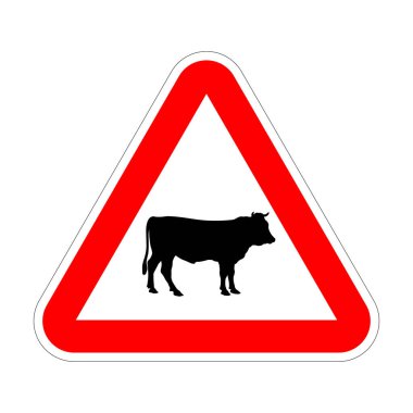Beyaz kırmızı üçgen çizim ile yol işareti üzerinde klasik sığır sürüsü hayvancılık şeffaf arka plan izole