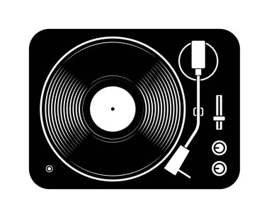 Şeffaf arkaplanda izole edilmiş basit siyah vinil müzik lp kayıt çalar döner tablosu vektörü