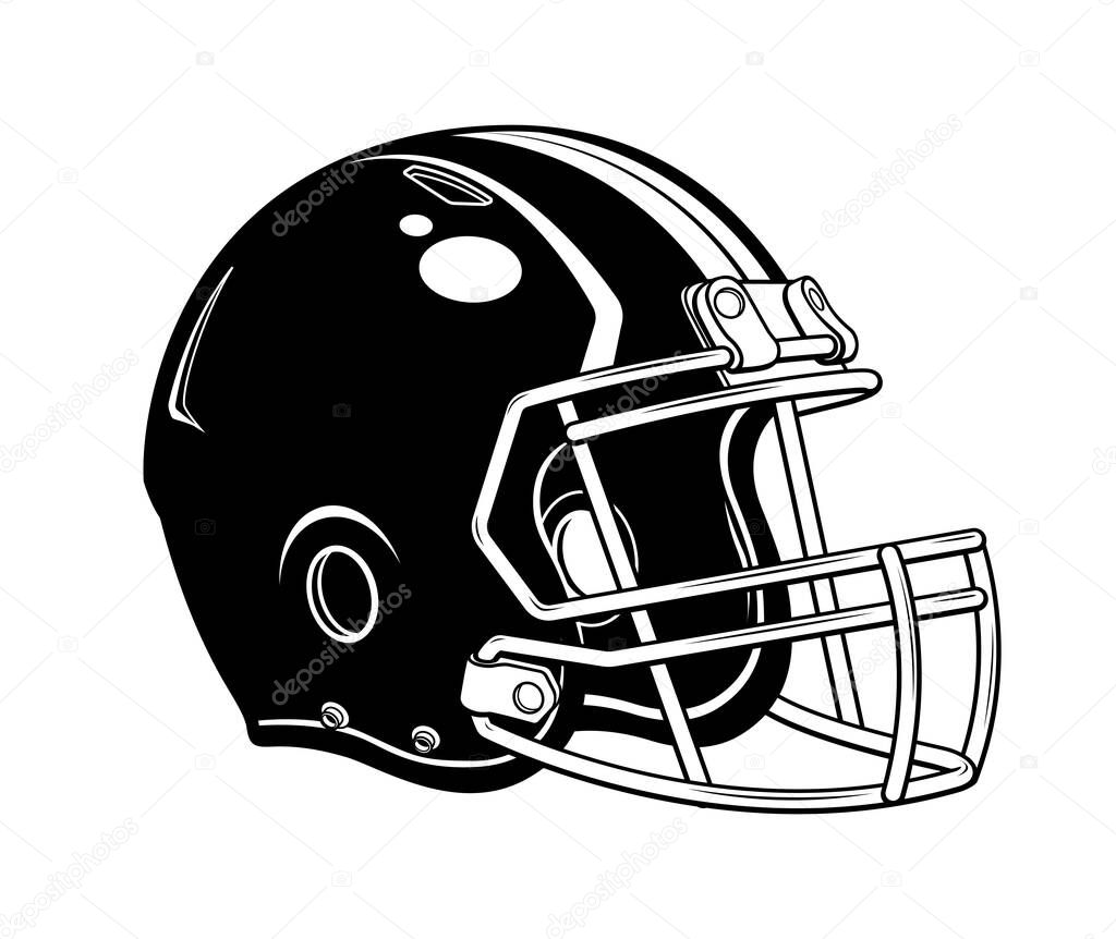 Simple classic american football gridiron helmet drawing icon symbol logo black and white silhouette vector isolated on transparent background