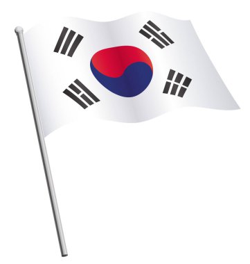 Doğru Güney Kore bayrağının dalgalanan dalgalanması bayrak direği vektöründe şeffaf arkaplanda izole edildi