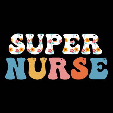 Retro dalgalı hemşire tipografi tişörtü tasarımı