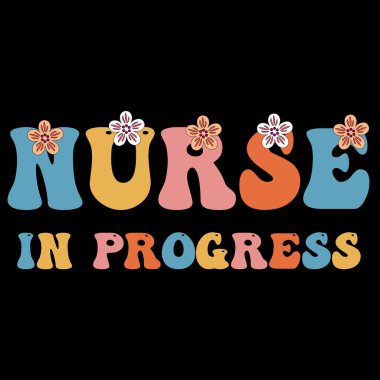 Retro dalgalı hemşire tipografi tişörtü tasarımı