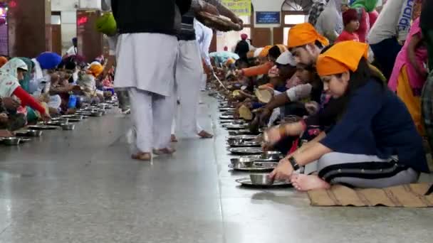 Amritsar India Mars 2019 Arbetare Delar Bröd Rådhuset Gyllene Templet — Stockvideo