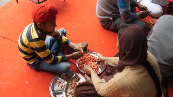 Amritsar India Maart 2019 Een Sikh Jongen Schilt Wortelen Keuken — Stockvideo