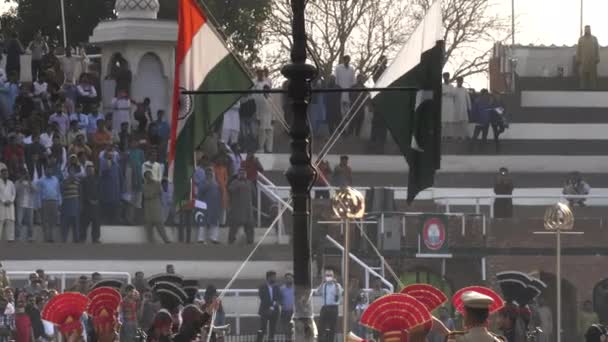 Amritsar Indien März 2019 Die Indisch Pakistanische Flagge Wird Der — Stockvideo