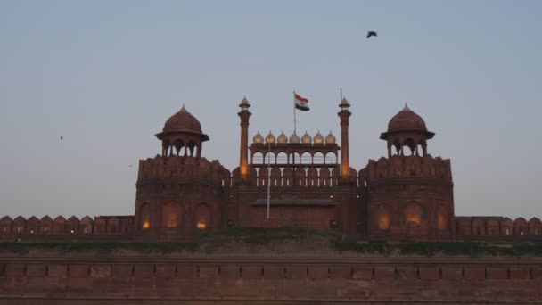 Anochecer Primer Plano Rojo Fuertes Lahori Puerta Viejo Delhi India — Vídeos de Stock