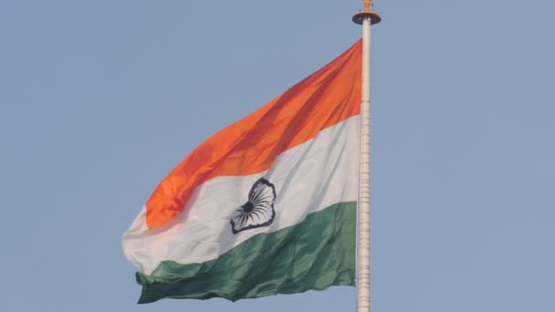 Klip Powolnego Ruchu Flagi Indii Powiewających Granicy Wagah Amritsarze India — Wideo stockowe