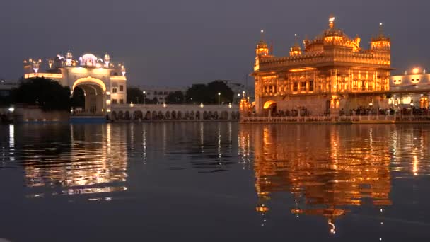 Eine Nächtliche Ansicht Des Goldenen Tempels Und Langar Deori Amritsar — Stockvideo
