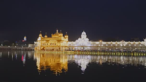 印度Amritsar著名的黄金寺庙的广角夜景 — 图库视频影像