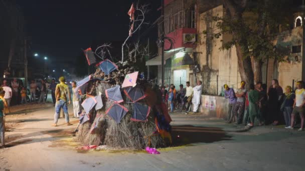Джайпур Индия Марта 2019 Года Индус Танцует Костра Накануне Холи — стоковое видео