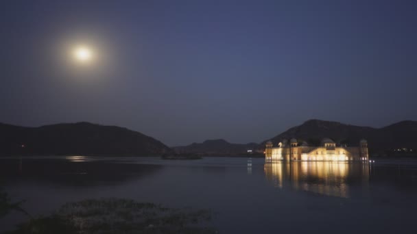 Uma Noite Tiro Jal Mahal Palácio Lago Homem Sagar Uma — Vídeo de Stock