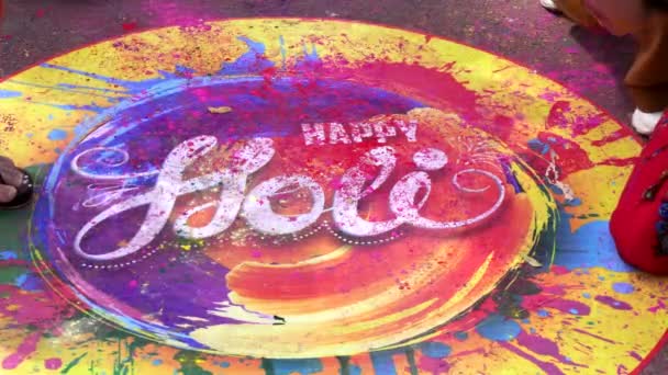 Джайпур Индия Марта 2019 Года Закрытие Красочной Раскрашенной Плаката Холи — стоковое видео
