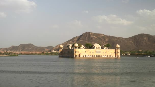 Uma Tarde Pan Jal Mahal Palácio Lago Homem Sagar Jaipur — Vídeo de Stock