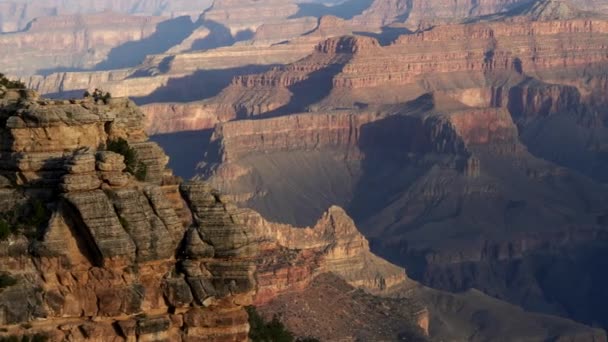 Зранку Закрийте Сковороду Великого Каньйону Біля Головної Точки Великого Каньйону — стокове відео