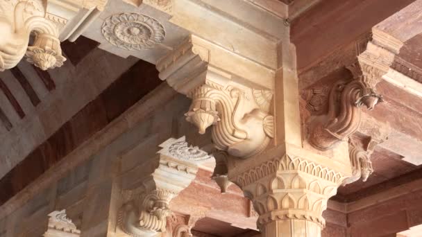 ジャイプール インド 2019年3月22日 インドのジャイプールにある琥珀の宮殿の柱に象の装飾 — ストック動画