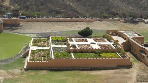Vista Alta Del Jardín Kesar Kyari Fuerte Ámbar Jaipur India — Vídeos de Stock