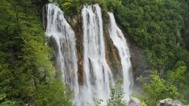 Hırvatistan Daki Plitvice Gölleri Ulusal Parkı Ndaki Büyük Şelale Olan — Stok video