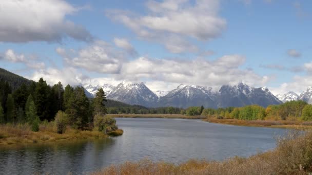Φθινοπωρινό Χιόνι Moran Oxbow Λυγίσει Grand Teton Εθνικό Πάρκο Των — Αρχείο Βίντεο