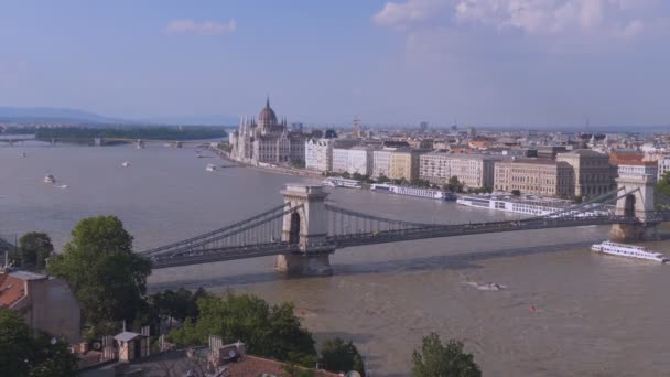 Spring Afternoon View City Budapest Danube River Buda Castle Hungary — Stock Video