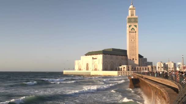 Casablanca Morocco June 2019 Afternoon Shot Seawall Hassan Mosque Casablanca — Stock Video