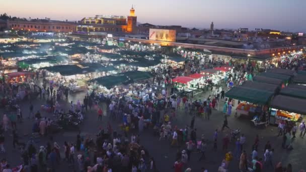 Noche Panorámica Clip Derecho Del Mercado Jemaa Fnaa Marrakech Marruecos — Vídeos de Stock