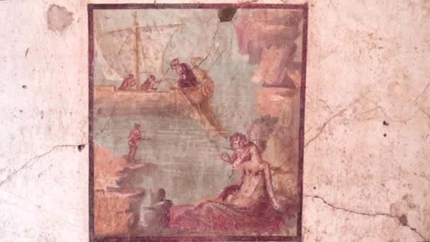 Segelfartyg Fresco Målning Pompeji Ruiner Nära Naplar Italy — Stockvideo