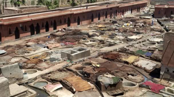 Séchage Cuir Dans Une Des Anciennes Tanneries Marrakesh Maroc — Video