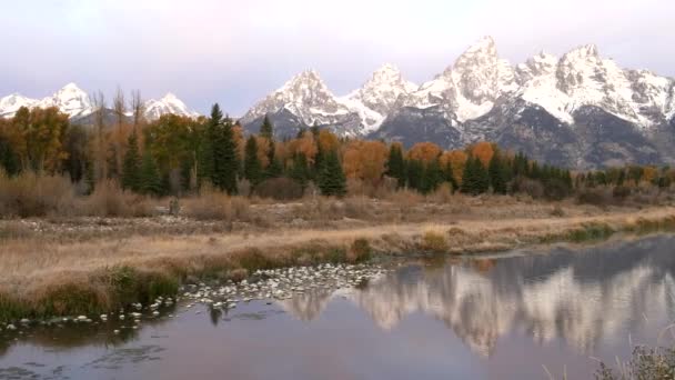 Napfelkelte Serpenyő Teton Hegyek Egy Őszi Reggel Nagy Teton Nemzeti — Stock videók
