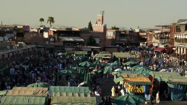 Υψηλή Γωνία Απογευματινή Άποψη Της Κύριας Παζάρι Στο Μαρακές Morroco — Αρχείο Βίντεο