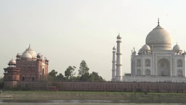 Pôr Sol Pan Taj Mahal Rio Yamuna Mehtab Bagh Agra — Vídeo de Stock