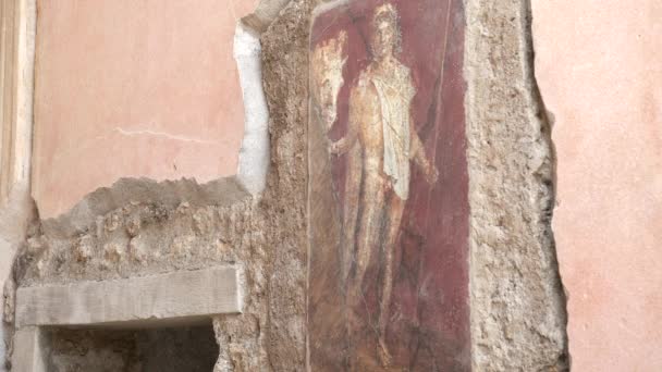 Talya Napoli Yakınlarındaki Pompeii Harabelerinde Tutan Bir Adamın Fresk Resmi — Stok video